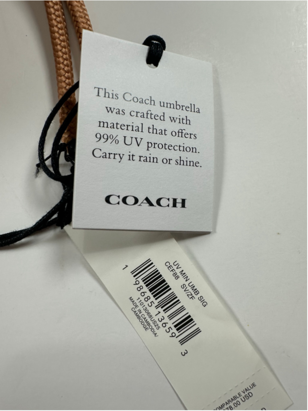 Coach CEF88 Pink Tan Signature UV Mini Umbrella 99% UV Protection Compact - Picture 9 of 9
